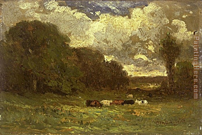 landscape with cows and trees painting - Edward Mitchell Bannister landscape with cows and trees art painting